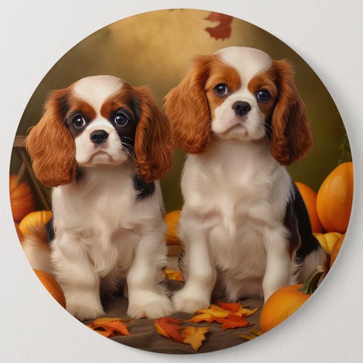 Cavalier King Charles Spaniel Puppy Herfst Pompoen Ronde Button 6,0 Cm (Voorkant)