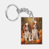 Cavalier King Charles Spaniel Puppy Herfst Pompoen Sleutelhanger (Voorkant Links)