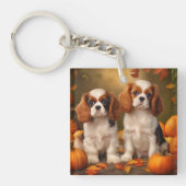 Cavalier King Charles Spaniel Puppy Herfst Pompoen Sleutelhanger (Voorkant)
