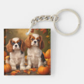 Cavalier King Charles Spaniel Puppy Herfst Pompoen Sleutelhanger (Achterkant)