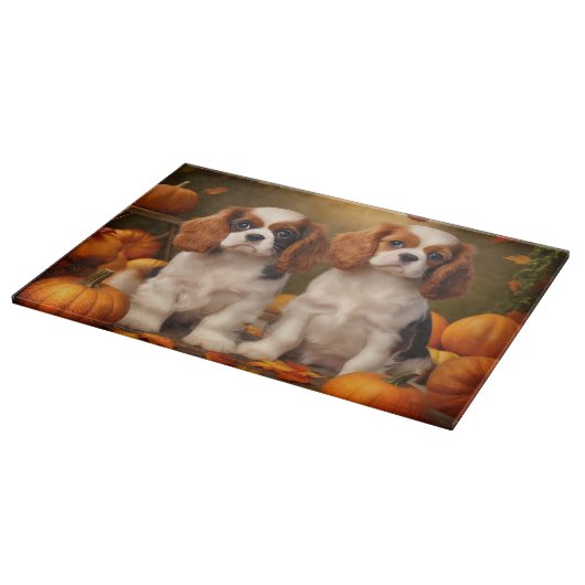 Cavalier King Charles Spaniel Puppy Herfst Pompoen Snijplank (Hoek)