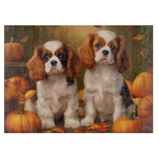 Cavalier King Charles Spaniel Puppy Herfst Pompoen Snijplank (Voorkant)