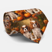 Cavalier King Charles Spaniel Puppy Herfst Pompoen Stropdas (Opgerold)