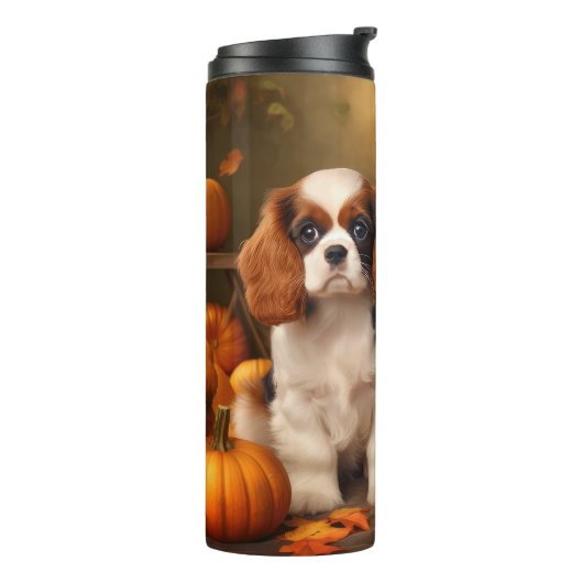 Cavalier King Charles Spaniel Puppy Herfst Pompoen Thermosbeker (Gedraaid links)
