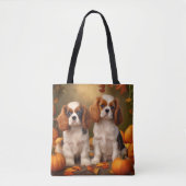 Cavalier King Charles Spaniel Puppy Herfst Pompoen Tote Bag (Voorkant)