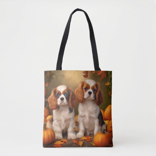 Cavalier King Charles Spaniel Puppy Herfst Pompoen Tote Bag (Voorkant)