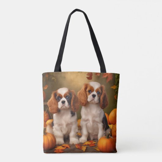 Cavalier King Charles Spaniel Puppy Herfst Pompoen Tote Bag (Achterkant)