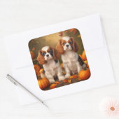 Cavalier King Charles Spaniel Puppy Herfst Pompoen Vierkante Sticker (Envelop)