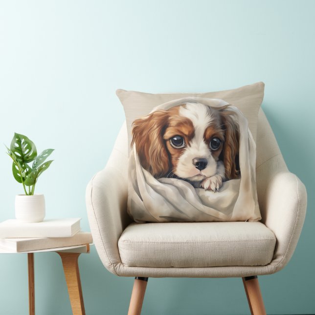CAVALIER KING CHARLES SPANIEL PUPPY ONDER DEKEN KUSSEN (Stoel)