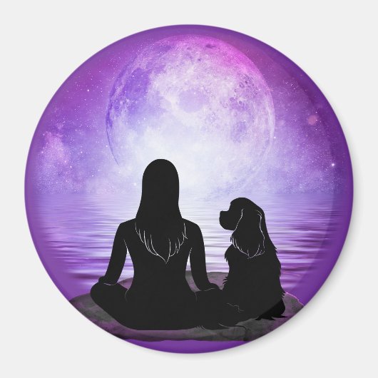 Cavalier King Charles Spaniel Purple Moon Art Magneet (Voorkant)