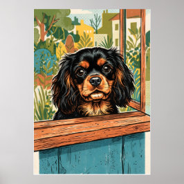 Cavalier King Charles Spaniel Raam Vintage Illustr Poster