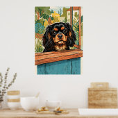 Cavalier King Charles Spaniel Raam Vintage Illustr Poster (Keuken)