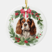 Cavalier King Charles Spaniel Rode Boog Holly kran Keramisch Ornament (Voorkant)