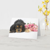Cavalier King Charles Spaniel Roze Rozen Hondendek Kaart (Gele Bloem)