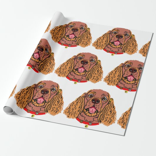 Cavalier King Charles Spaniel Ruby cartoon Cadeaupapier (Uitgerold)