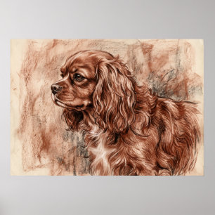 Cavalier King Charles Spaniel Sanguine Schets Post Poster