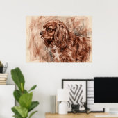 Cavalier King Charles Spaniel Sanguine Schets Post Poster (Thuiskantoor)