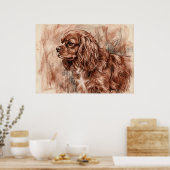 Cavalier King Charles Spaniel Sanguine Schets Post Poster (Keuken)