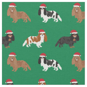 Cavalier King Charles Spaniel santa green Stof