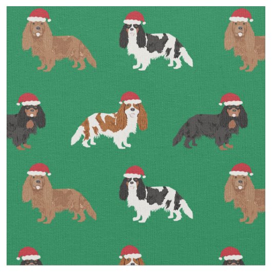 Cavalier King Charles Spaniel santa green Stof (Close Up)