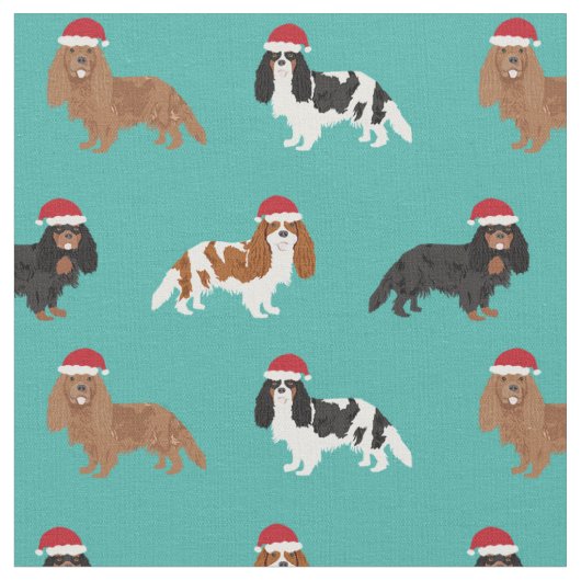 Cavalier King Charles Spaniel santa turquoise Stof (Close Up)