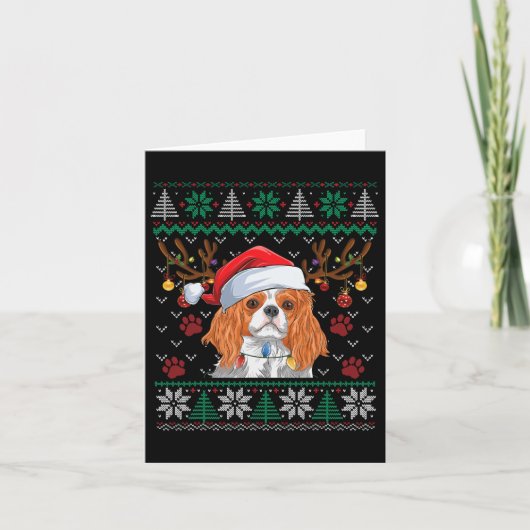 Cavalier King Charles Spaniel Santa Ugly Sweater L Kaart (Voorkant)