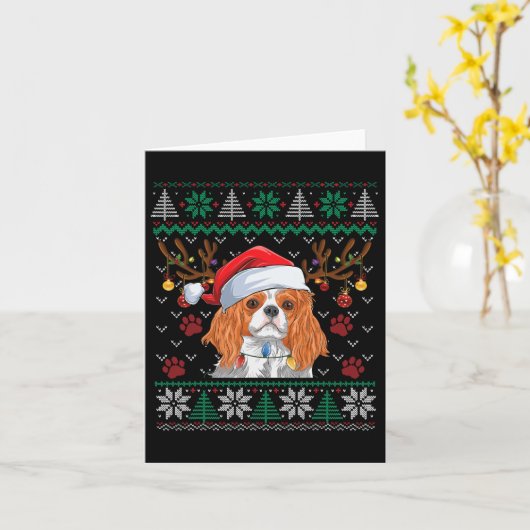 Cavalier King Charles Spaniel Santa Ugly Sweater L Kaart (Gele Bloem)