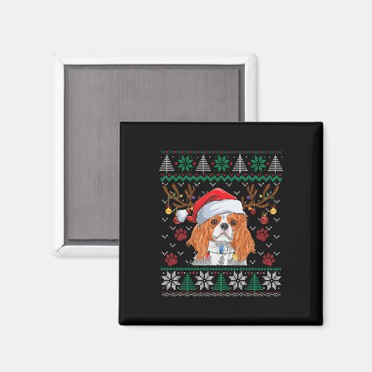 Cavalier King Charles Spaniel Santa Ugly Sweater L Magneet (Voorkant / Achterkant)