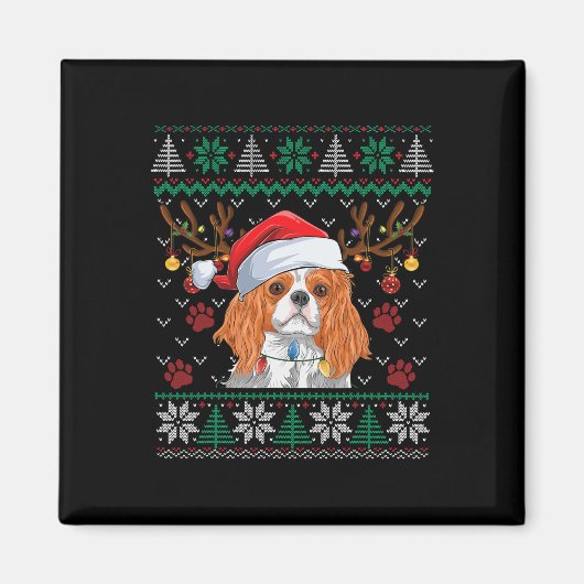 Cavalier King Charles Spaniel Santa Ugly Sweater L Magneet (Voorkant)