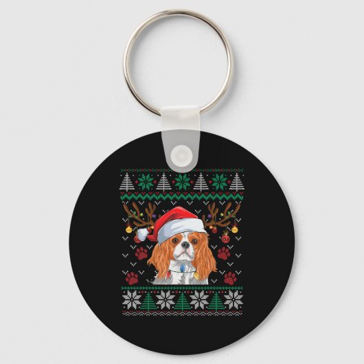 Cavalier King Charles Spaniel Santa Ugly Sweater L Sleutelhanger (Voorkant)