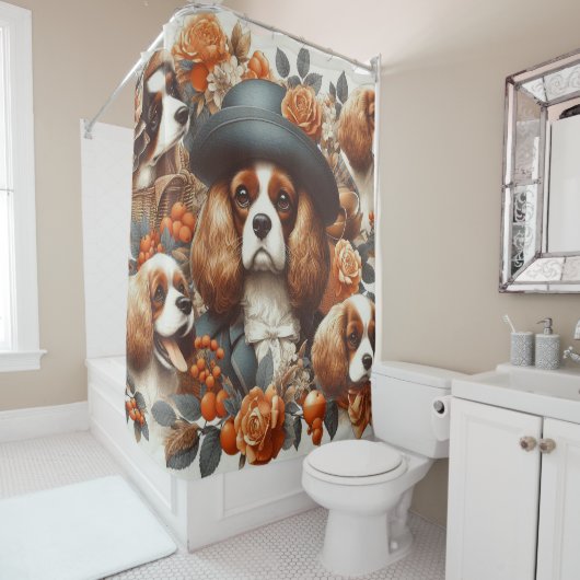 Cavalier King Charles Spaniel Schilderij Douchegordijn (In situ)