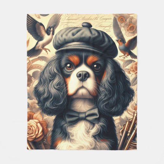 Cavalier King Charles Spaniel Schilderij Fleece Deken (Voorkant)