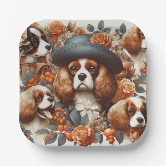Cavalier King Charles Spaniel Schilderij Papieren Bordje (Voorkant)
