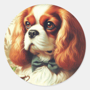 Cavalier King Charles Spaniel Schilderij Ronde Sticker