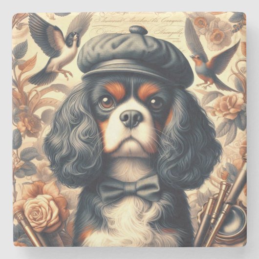 Cavalier King Charles Spaniel Schilderij Stenen Onderzetter (Voorkant)