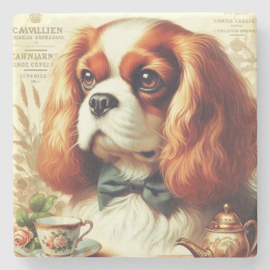  Cavalier King Charles Spaniel Schilderij Stenen Onderzetter (Voorkant)