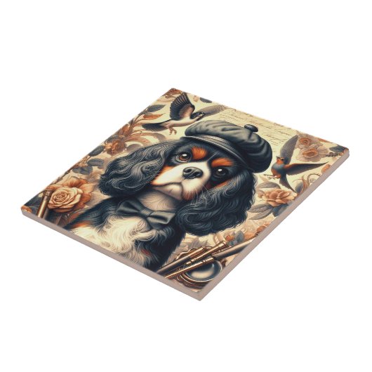 Cavalier King Charles Spaniel Schilderij Tegeltje (Zijkant)