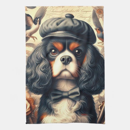 Cavalier King Charles Spaniel Schilderij Theedoek (Verticaal)