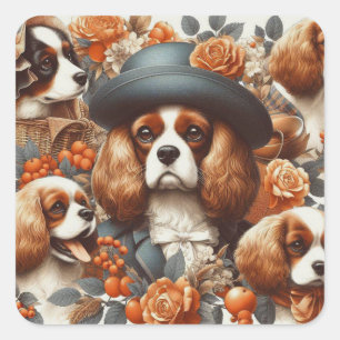 Cavalier King Charles Spaniel Schilderij Vierkante Sticker