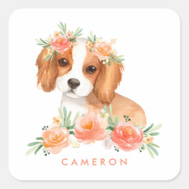Cavalier King Charles Spaniel Sinaasappel Bloemen  Vierkante Sticker