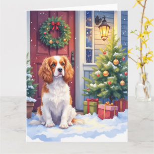 Cavalier King Charles Spaniel Sneeuw Kerstmis Kaart