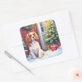 Cavalier King Charles Spaniel Sneeuw Kerstmis Vierkante Sticker (Envelop)
