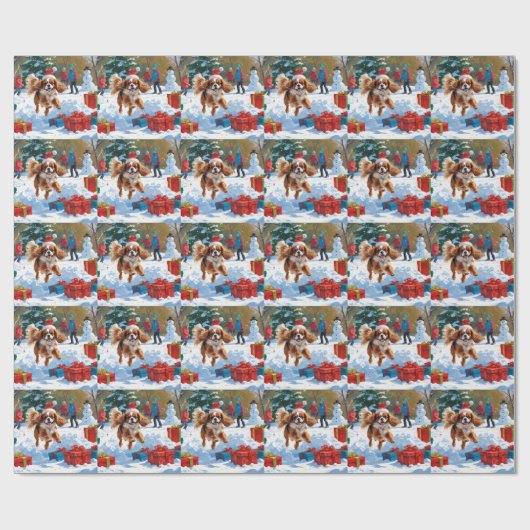 Cavalier King Charles Spaniel Sneeuw met Kerstmis Cadeaupapier (Vlak)