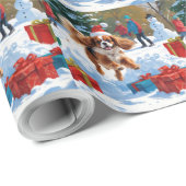 Cavalier King Charles Spaniel Sneeuw met Kerstmis Cadeaupapier (Rol Hoek)