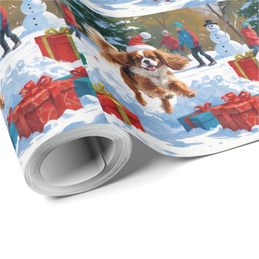 Cavalier King Charles Spaniel Sneeuw met Kerstmis Cadeaupapier (Rol Hoek)