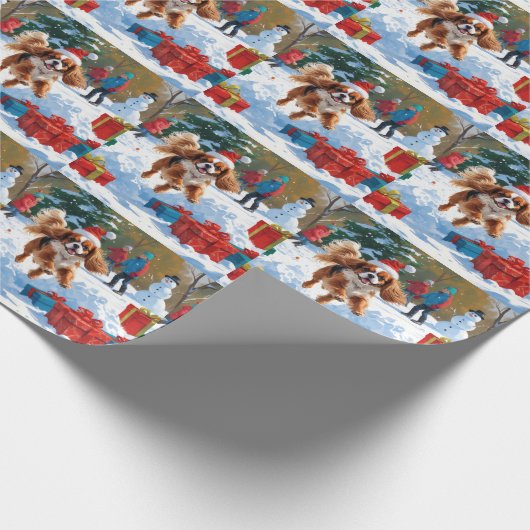 Cavalier King Charles Spaniel Sneeuw met Kerstmis Cadeaupapier (Hoek)