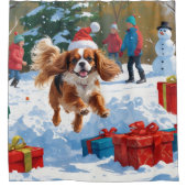 Cavalier King Charles Spaniel Sneeuw met Kerstmis Douchegordijn (Voorkant)