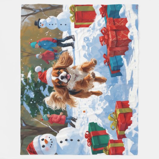 Cavalier King Charles Spaniel Sneeuw met Kerstmis Fleece Deken (Voorkant)