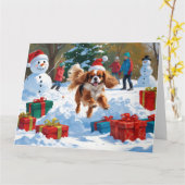 Cavalier King Charles Spaniel Sneeuw met Kerstmis Kaart (Gele Bloem)