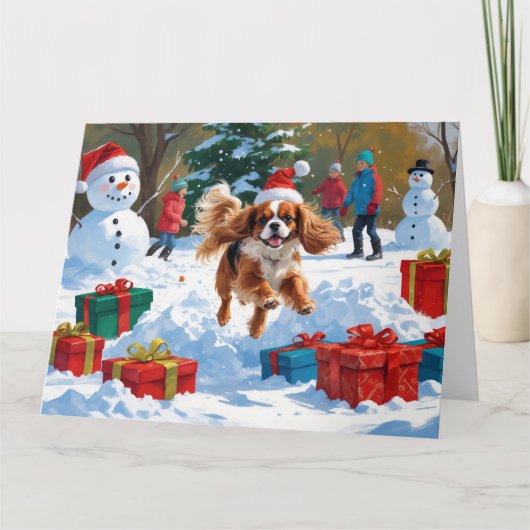 Cavalier King Charles Spaniel Sneeuw met Kerstmis Kaart (Voorkant)